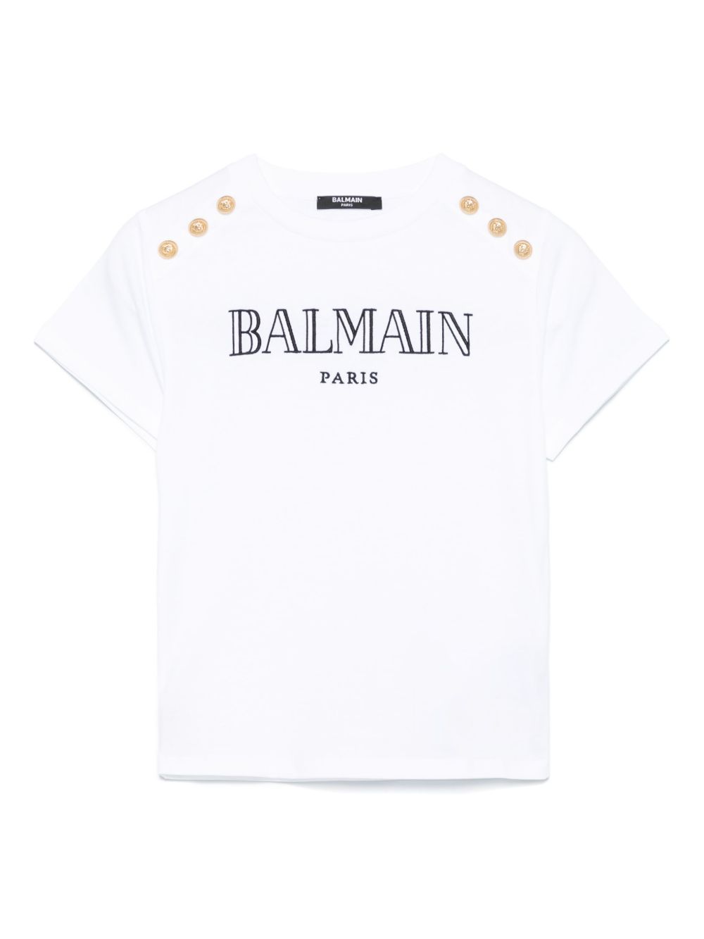 T-shirt con logo ricamato per bambina Balmain Kids bianco con orlo dritto BW8A21 Z0116 100OR BALMAIN KIDS