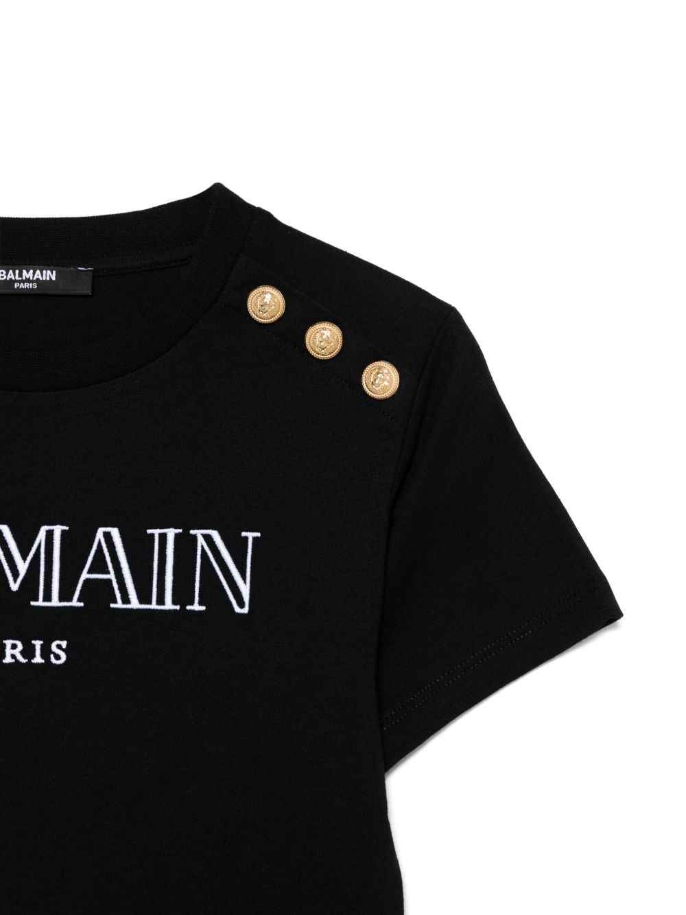 T-shirt con logo ricamato per bambina Balmain Kids nero con orlo dritto BW8A21 Z0116 930OR BALMAIN KIDS