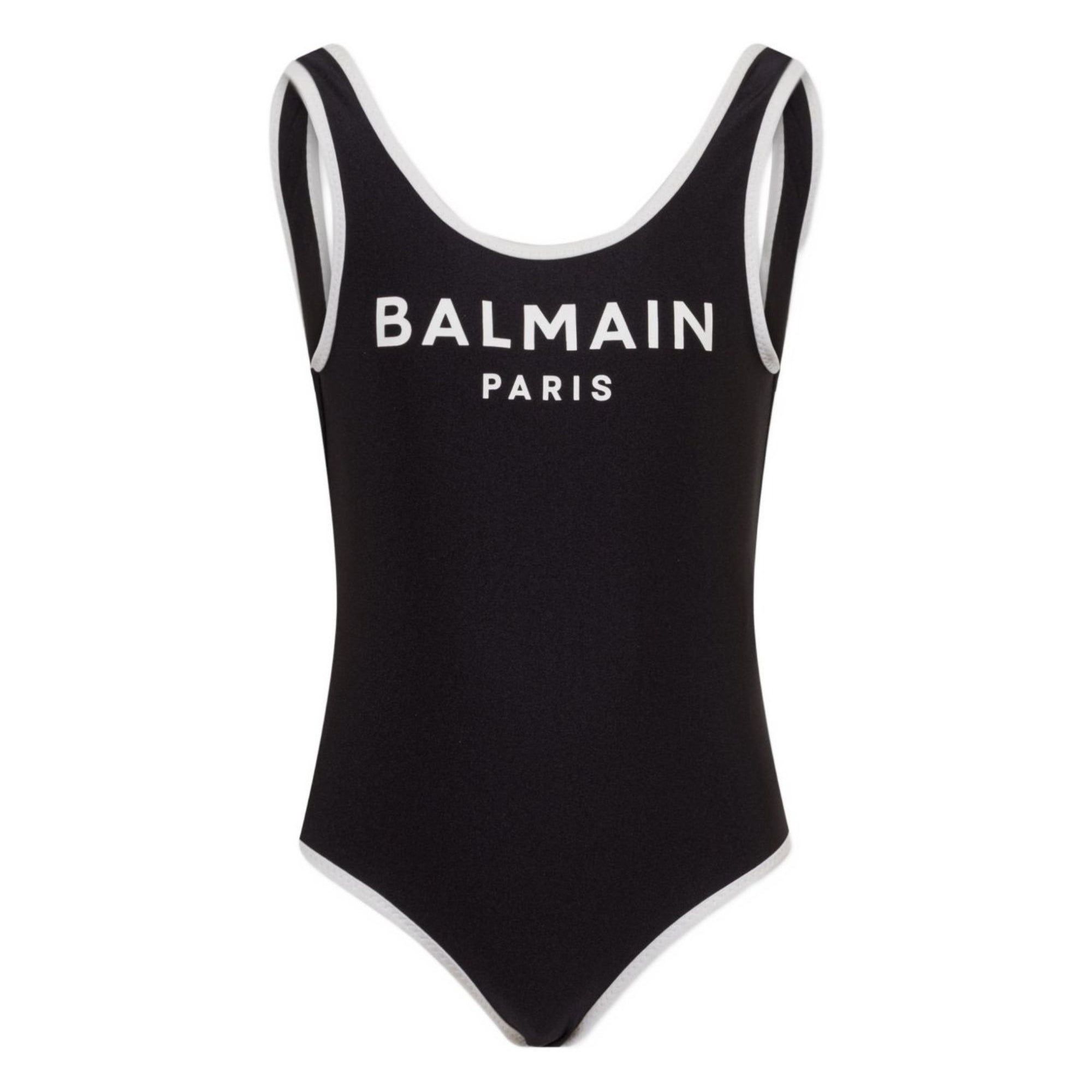 Costume per bambina Balmain Kids nero con stampa logo sul davanti BXCA0D Z0005 930BC BALMAIN KIDS
