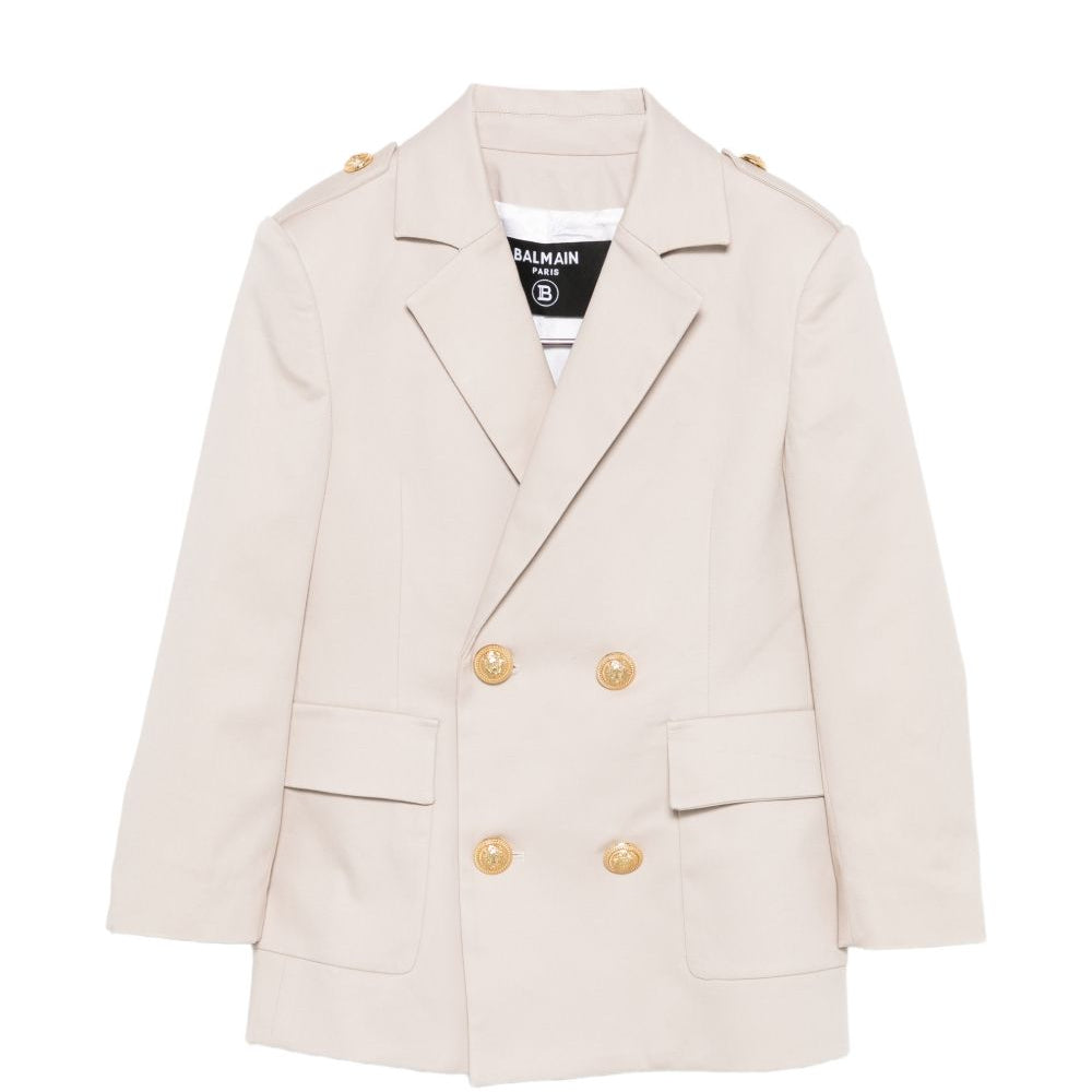 Blazer doppiopetto per bambino Balmain Kids beige con dettaglio bottoni color oro BY2P64 G0197 107 BALMAIN KIDS