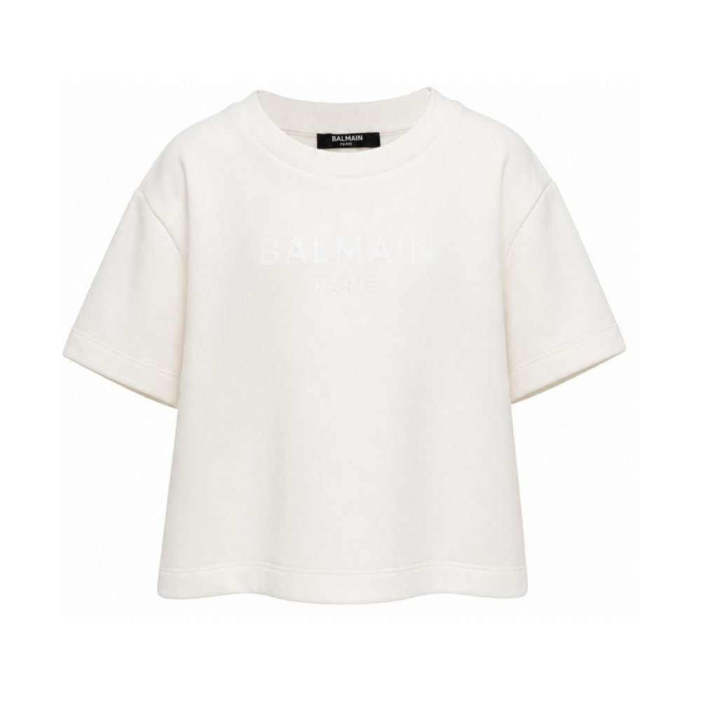 T-shirt per bambina Balmain Kids bianca con design crop BY4A01 Z3183 102BC BALMAIN KIDS