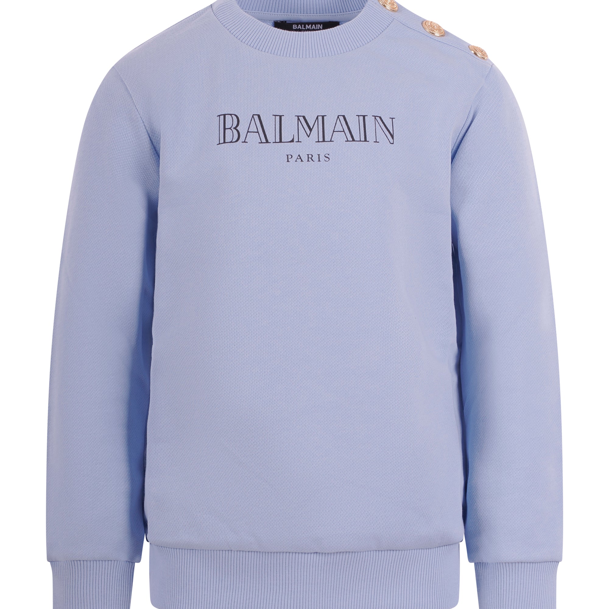 Felpa per bambino Balmain Kids azzurra con logo sul davanti BY4P20 Z3183 652NE BALMAIN KIDS