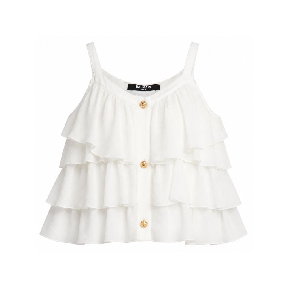 Top per bambina Balmain Kids bianco con balze BY5A52 K0282 101OR BALMAIN KIDS