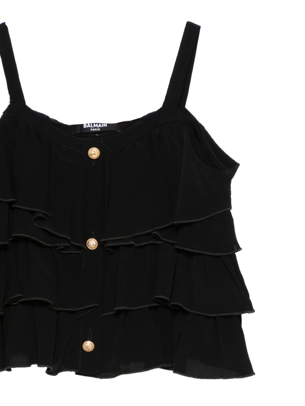 Top per bambina Balmain Kids nero con design a balze BY5A52 K0282 930OR BALMAIN KIDS