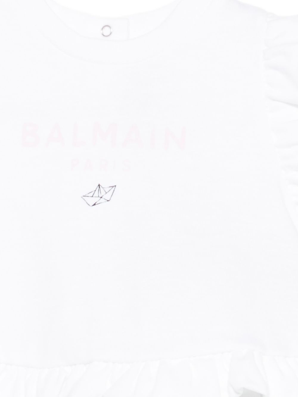Top da neonata Balmain Kids bianco con ruches BY8032 Z3672 100RS BALMAIN KIDS
