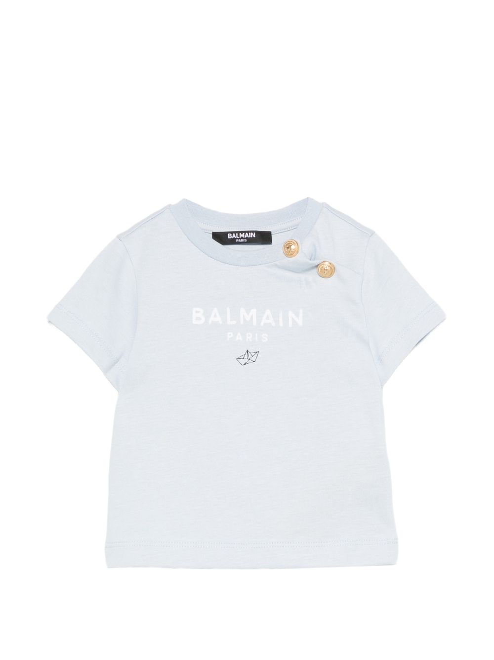 T-shirt per neonato Balmain Kids azzurra con dettaglio bottoni oro BY8551 Z3672 685BC BALMAIN KIDS