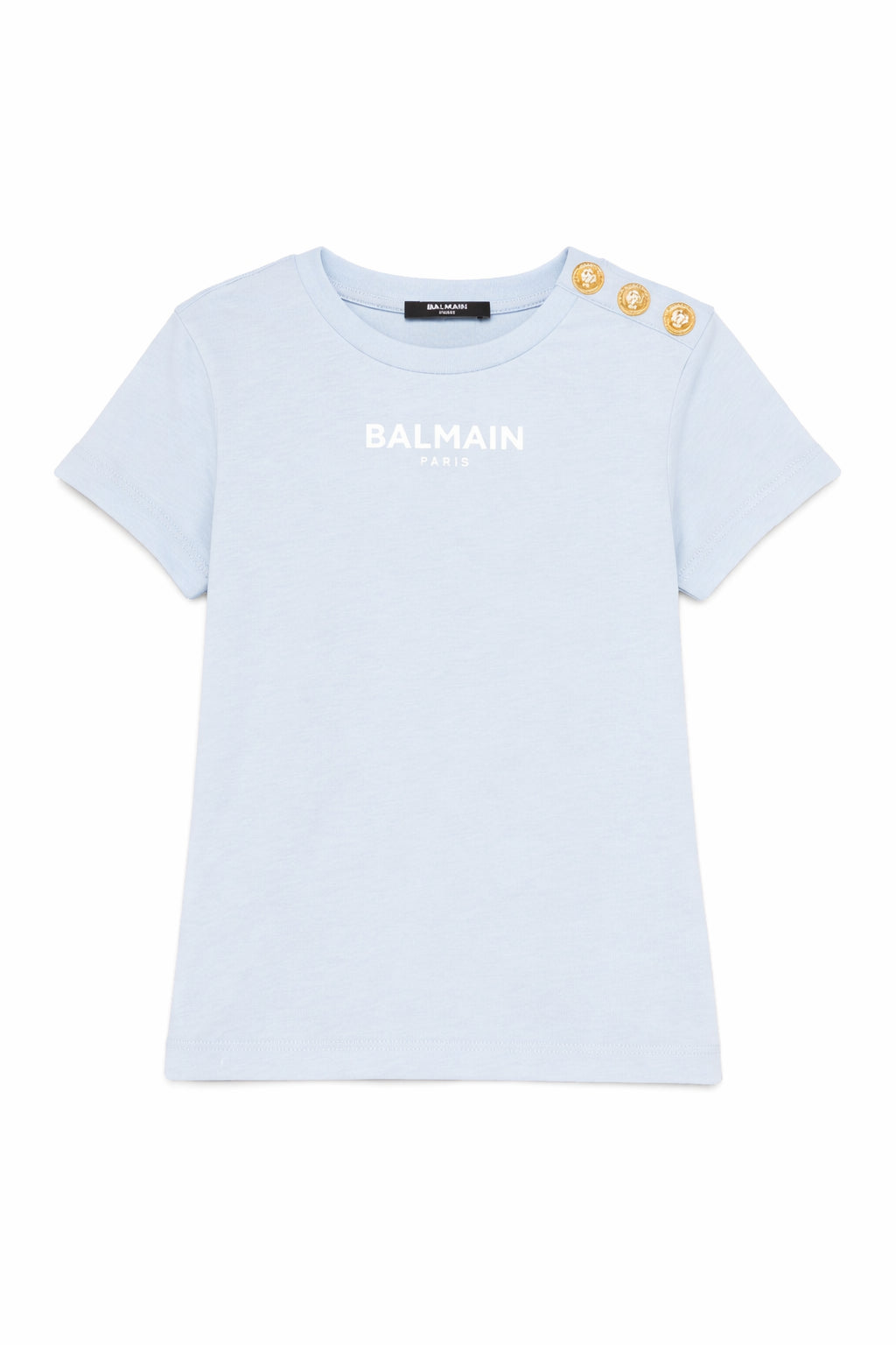 T-shirt da bambina Balmain Kids azzurro azzurra con bottoni BY8A01 Z3672 685OR BALMAIN KIDS