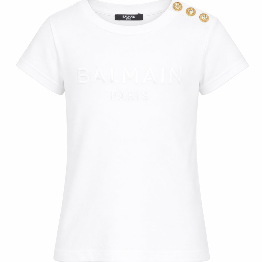 T-shirt da bambina Balmain Kids bianca con bottoni BY8A21 Z3277 100BC BALMAIN KIDS