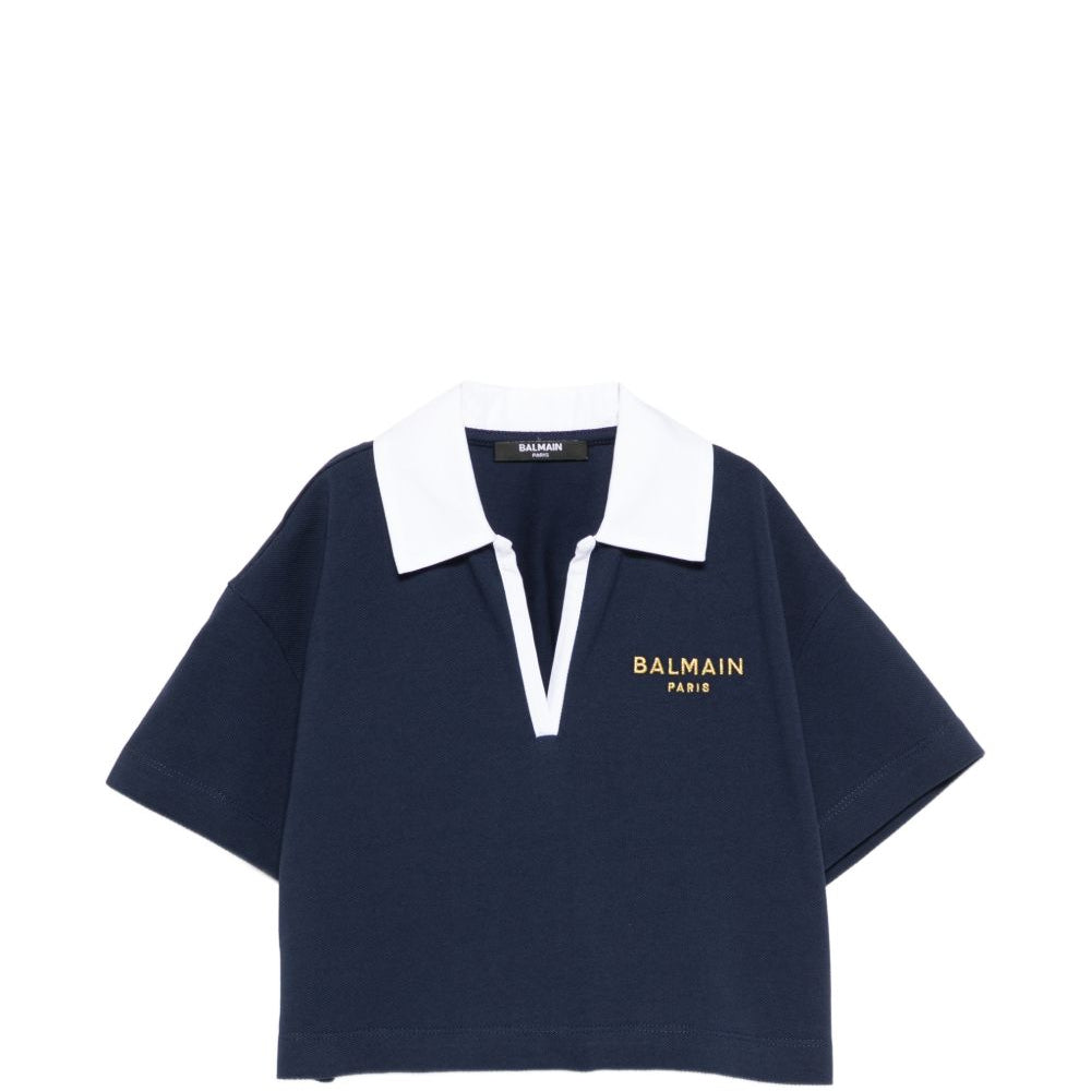 T-shirt per bambina Balmain Kids blu con scollo a V BY8B31 Z3658 617BC BALMAIN KIDS