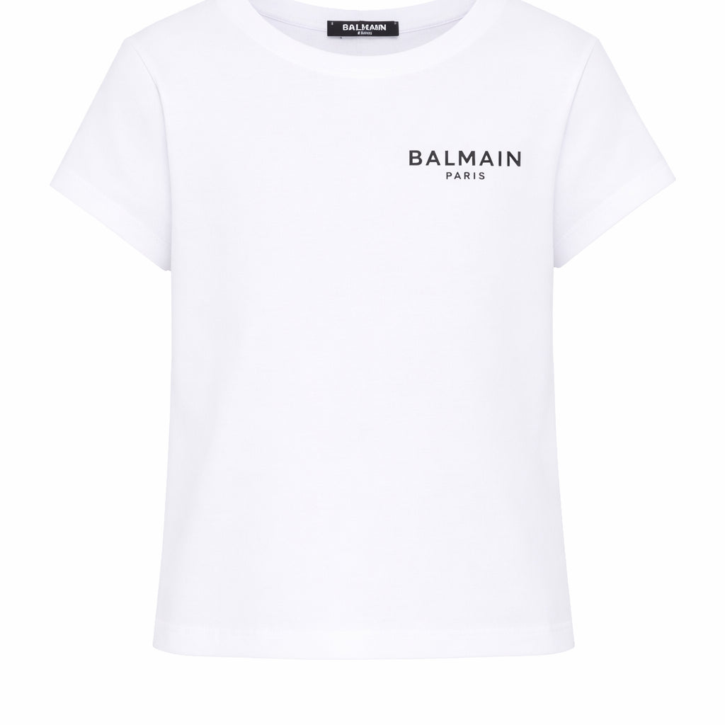T-shirt per bambina Balmain Kids bianca con logo sul davanti BY8C61 Z3277 100NE BALMAIN KIDS
