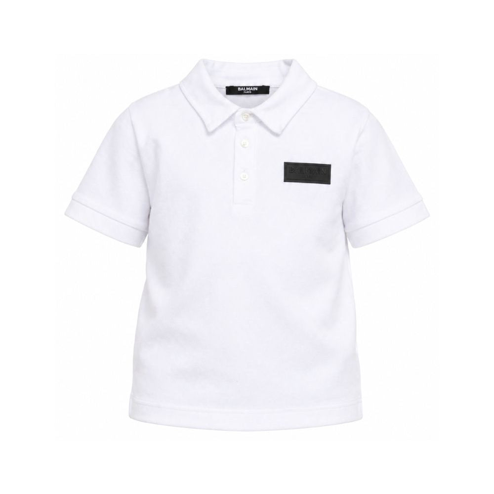 Polo per bambino Balmain Kids bianca con dettaglio sul petto BY8Q01 Z3658 100NE BALMAIN KIDS