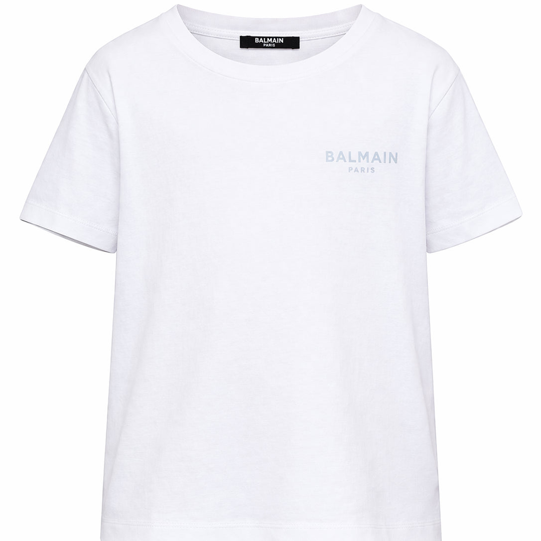 T-shirt per bambino Balmain Kids bianca con logo sul davanti BY8R31 Z3672 100CE BALMAIN KIDS