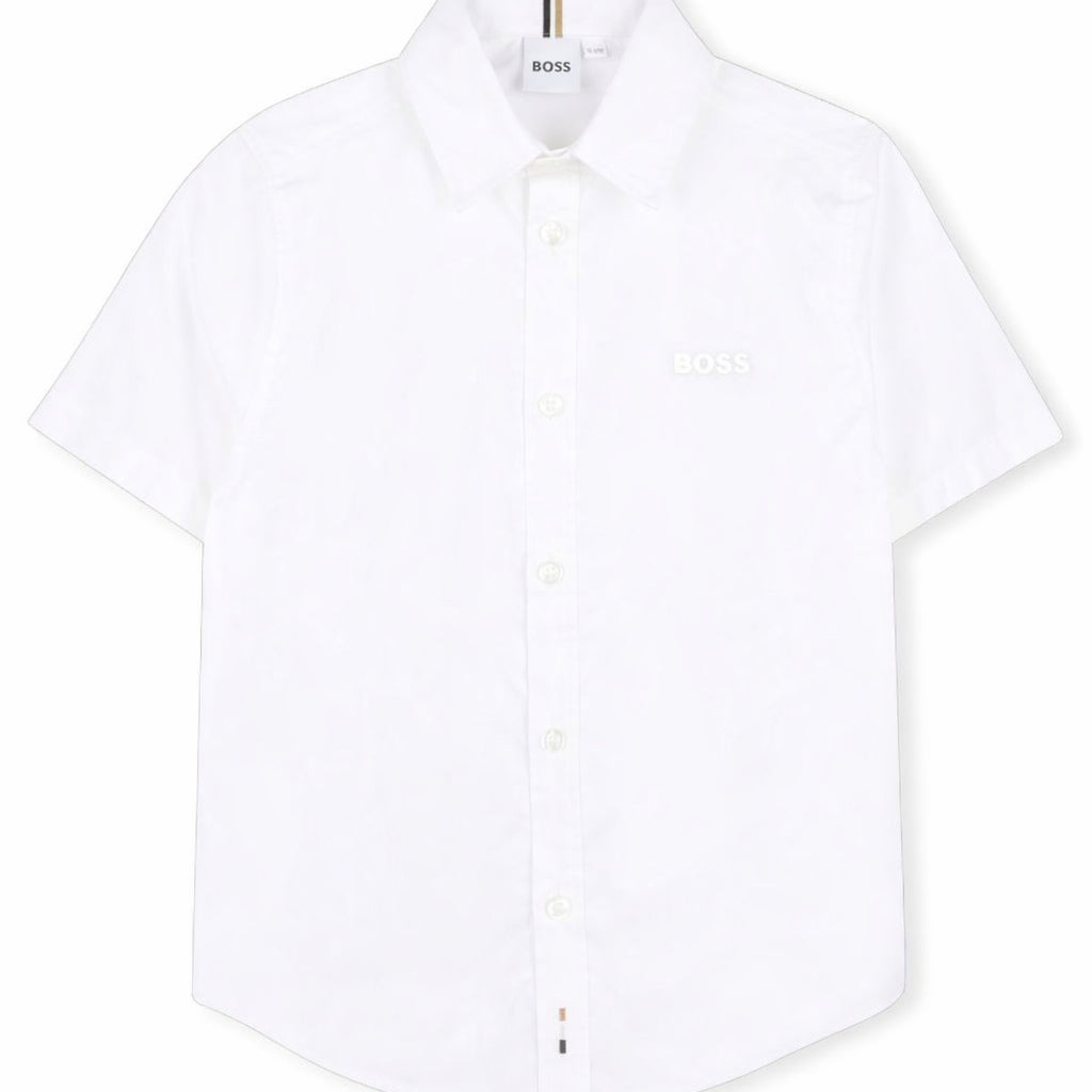 Camicia per bambino Boss Kids bianco con logo ricamato J53160 10P BOSS KIDS