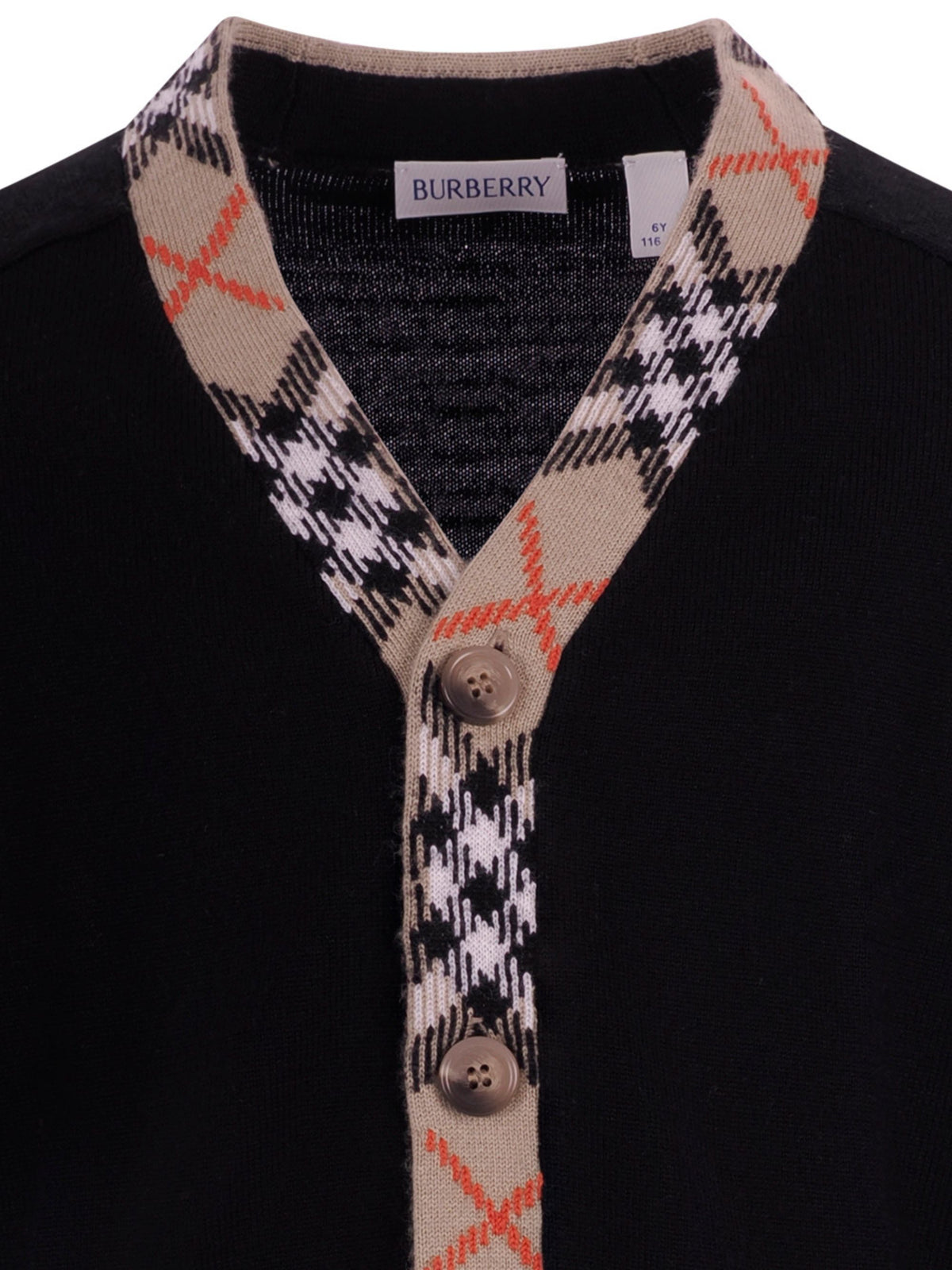 Cardigan per bambino Burberry kids nero con rifiniture a quadri 8117201 A1189 BURBERRY KIDS