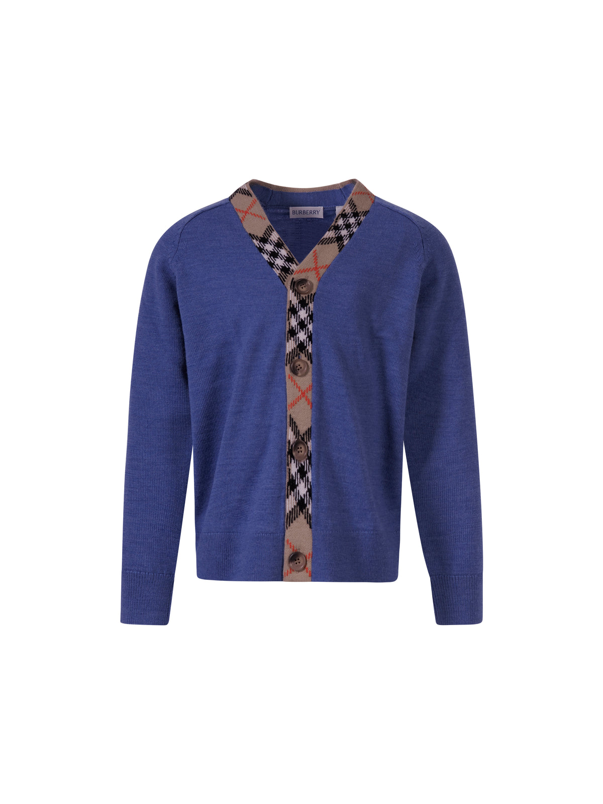 Cardigan per bambino Burberry Kids blu con bordo a quadri 8117637 C4145 BURBERRY KIDS