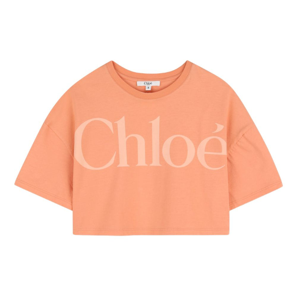T-shirt per bambina Chloé Kids arancione con logo sul davanti C20859 43A CHLOE' KIDS