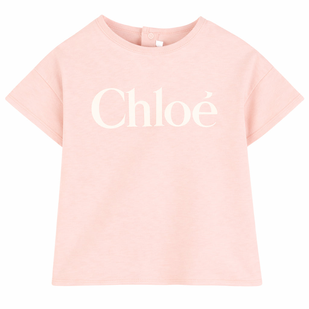 T-shirt per neonata Chloé Kids rosa con scritta logo C20910 46J CHLOE' KIDS