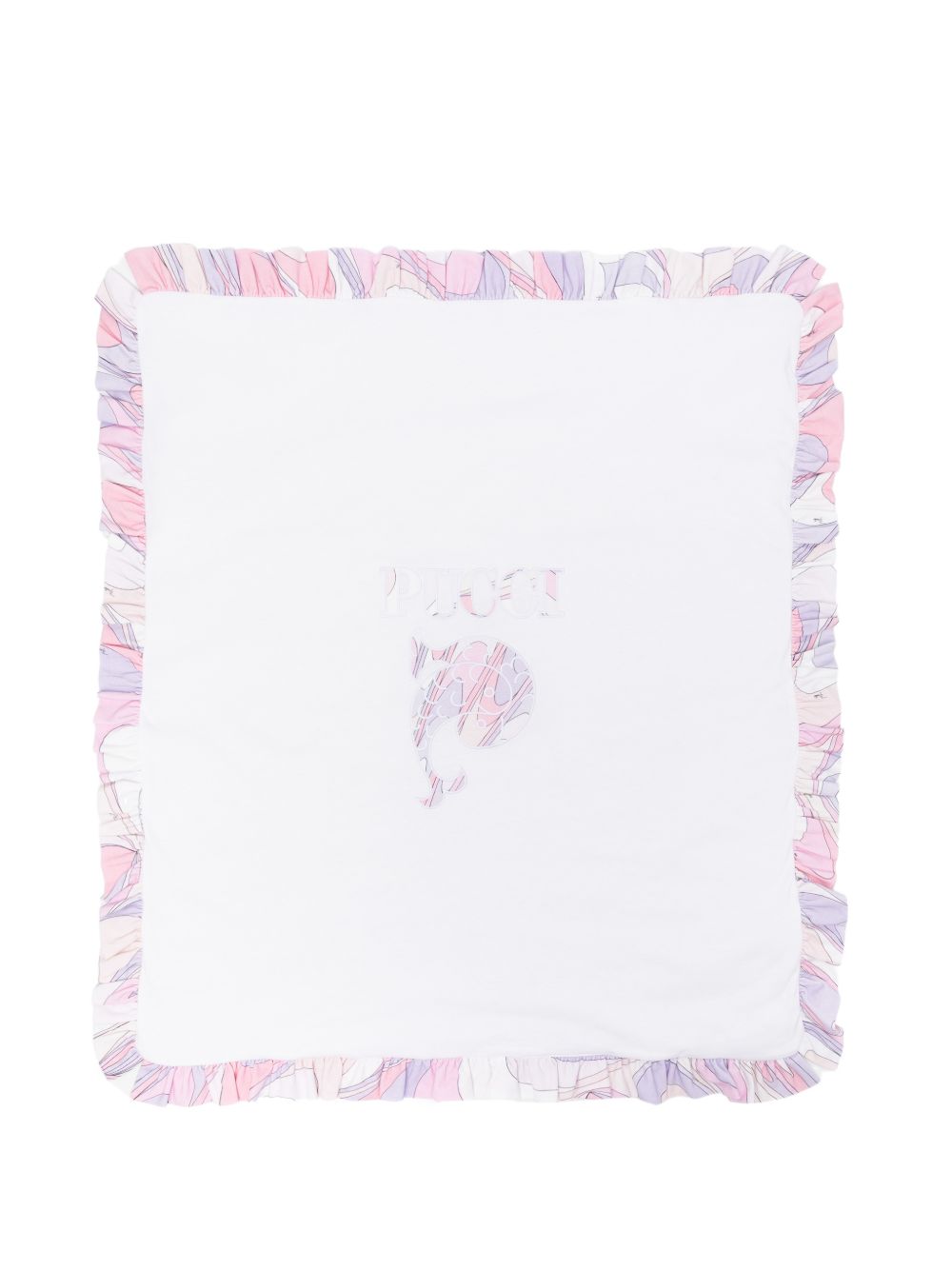 Coperta per neonata Emilio Pucci Junior bianca con rifinitura con ruches PY0030 Z3672 102RS EMILIO PUCCI KIDS