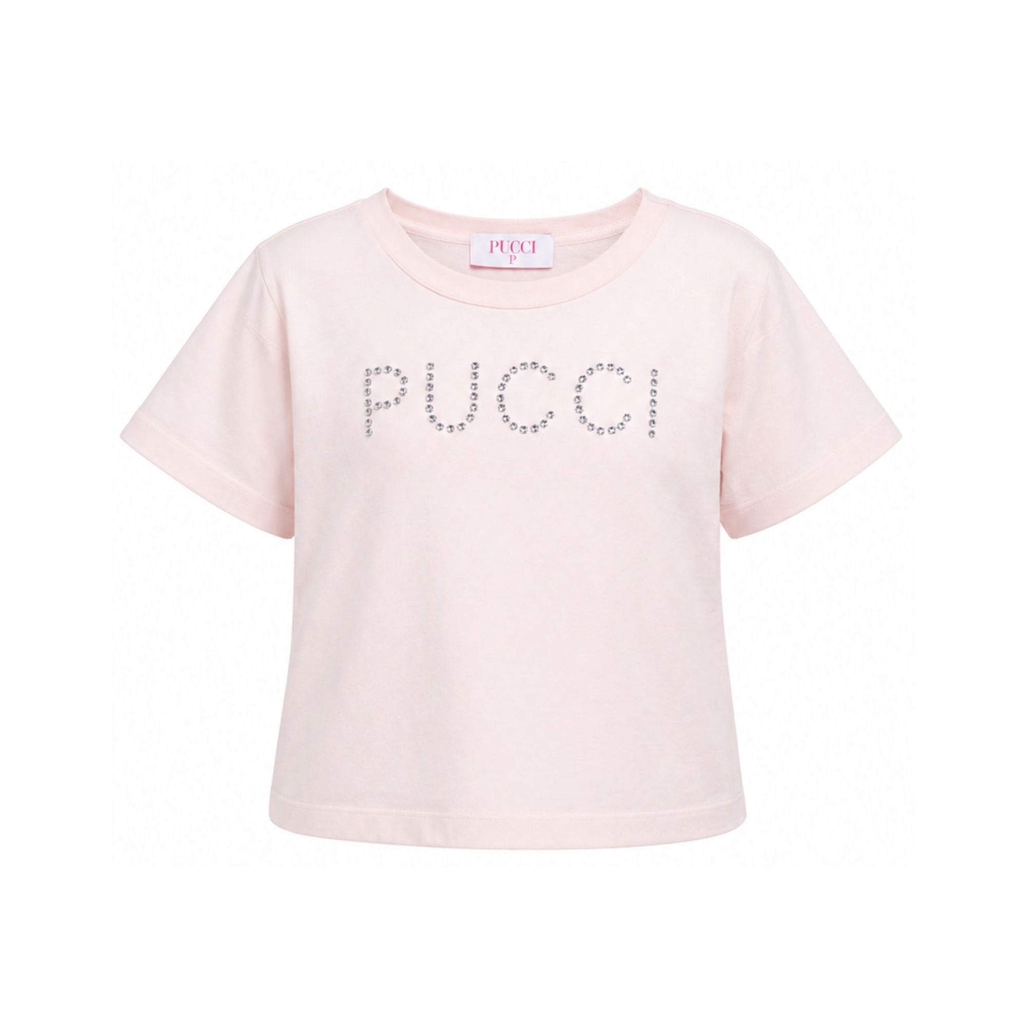 T-shirt per bambina Emilio Pucci Junior rosa con logo borchiato PY8B31 Z3672 51E EMILIO PUCCI KIDS