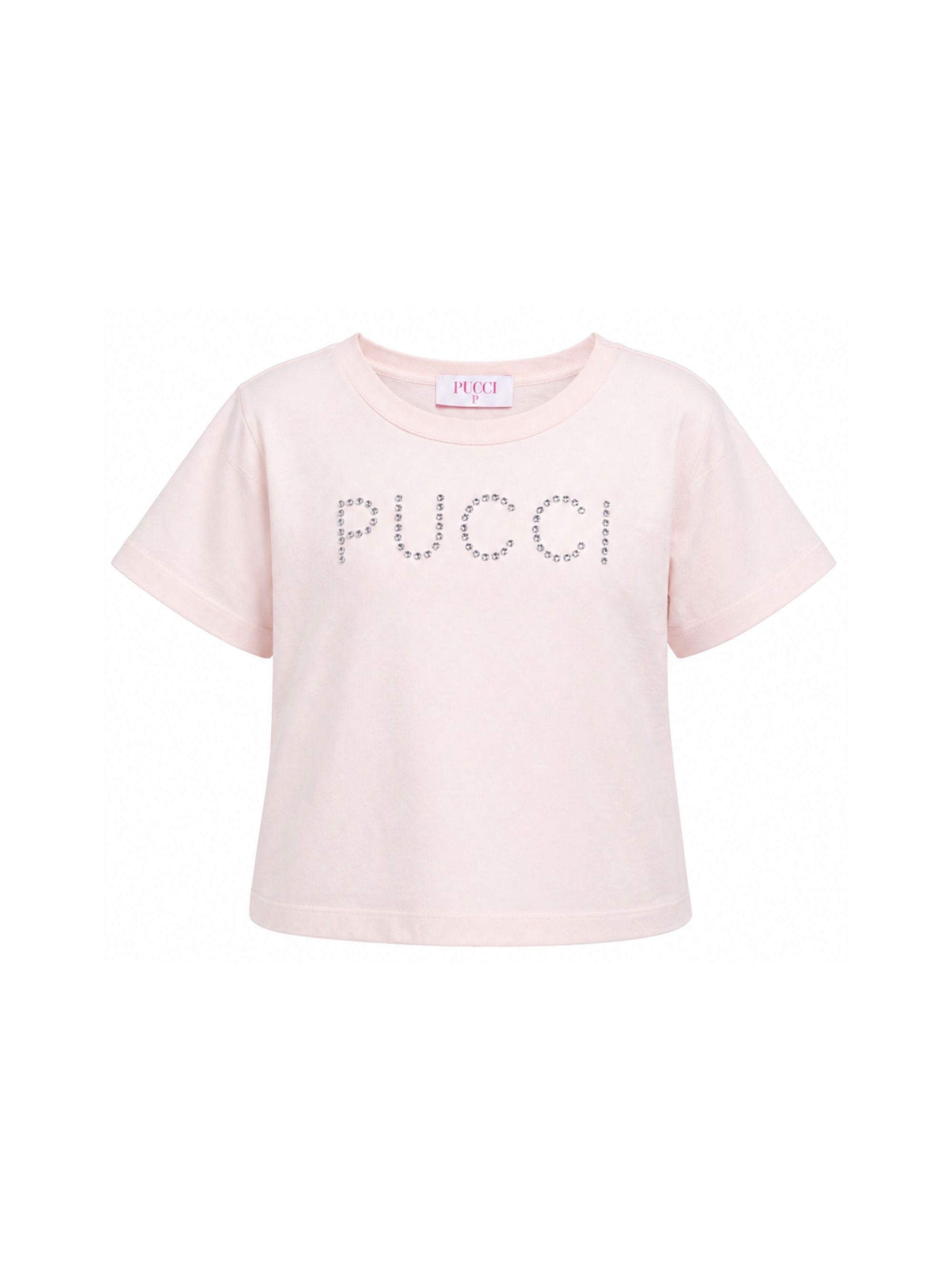 T-shirt per bambina Emilio Pucci Junior rosa con logo borchiato PY8B31 Z3672 51E EMILIO PUCCI KIDS