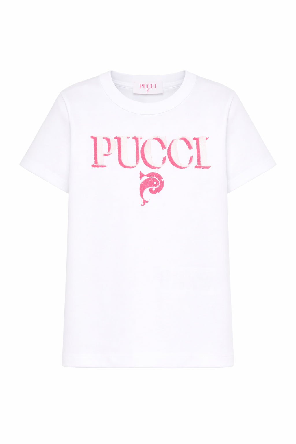 T-shirt per bambina Pucci Junior bianca con stampa logo sul davanti PY8B71 Z3672 100FU EMILIO PUCCI KIDS