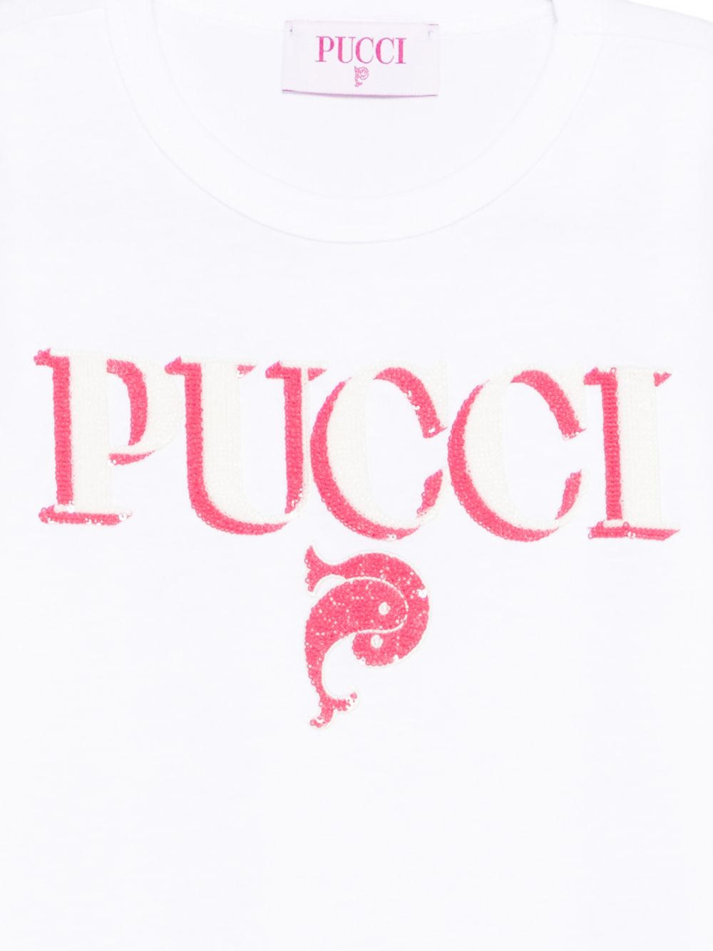 T-shirt per bambina Pucci Junior bianca con stampa logo sul davanti PY8B71 Z3672 100FU EMILIO PUCCI KIDS