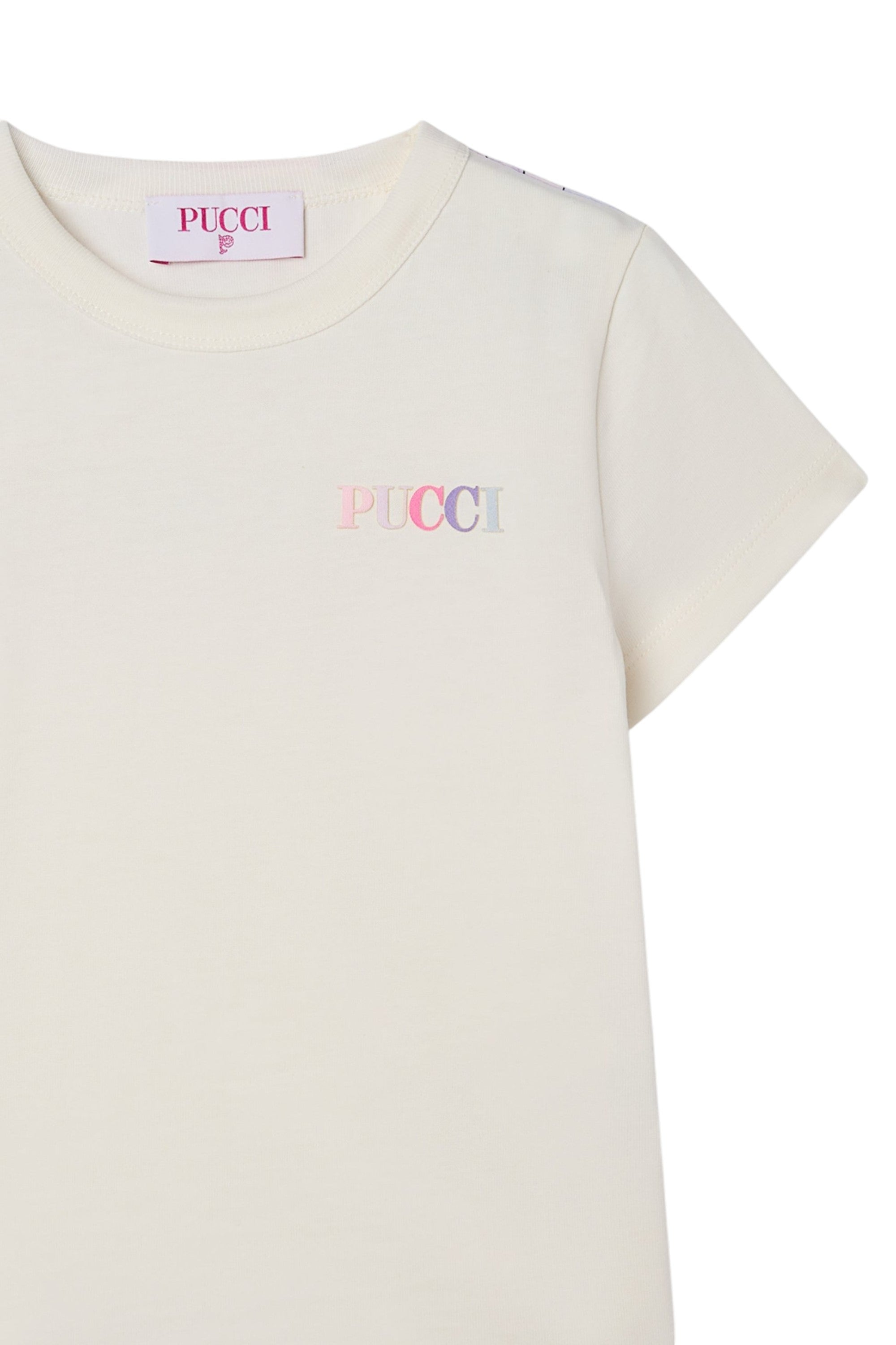 T-shirt per bambina Emilio Pucci Kids bianca con logo sul davanti PY8A81 Z3672 102 EMILIO PUCCI KIDS