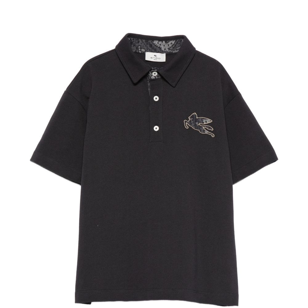 T-shirt per bambino Etro Kids nera con colletto stile polo GY8P01 Z0022 621 ETRO KIDS