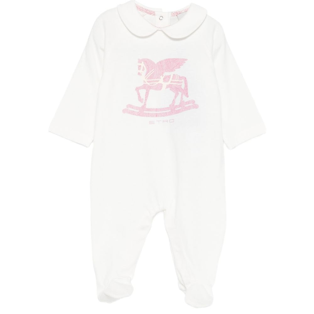Set tutina, bavaglino e cappellino per neonata ETRO KIDS bianchi con stampa Pegaso (set 3 pezzi) GYB540 Z3672 102RS ETRO KIDS