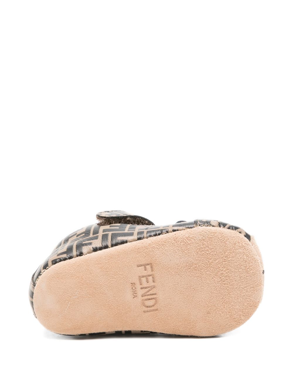 Scarpine primi passi per neonati Fendi Kids marrone con stampa logo FF all-over BUR574 AWKB F0HDP FENDI KIDS