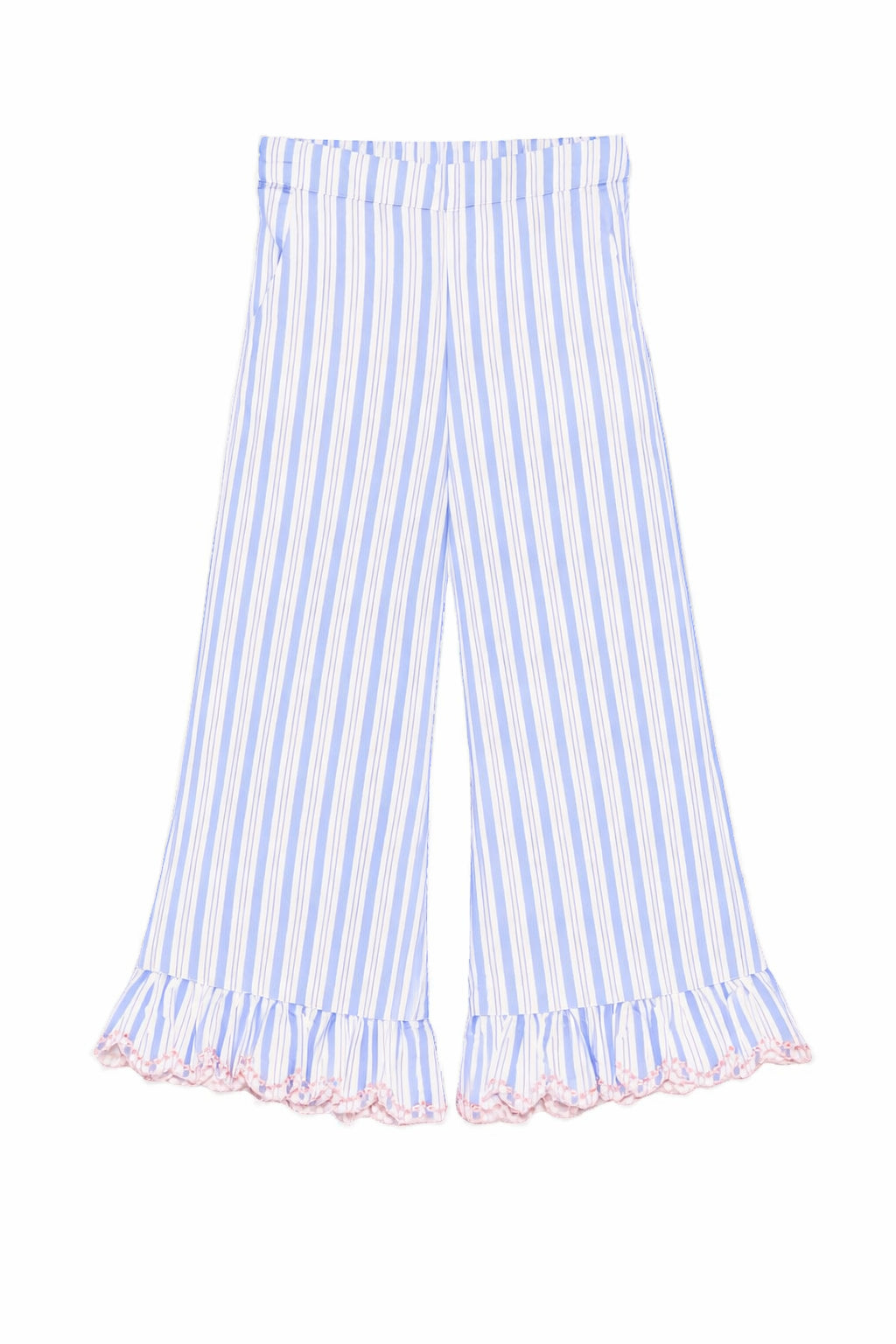 Pantaloni Loukini per bambina Louise Misha bianchi con design a righe azzurre GRI-S26-P0146 BLUE LOUISE MISHA KIDS