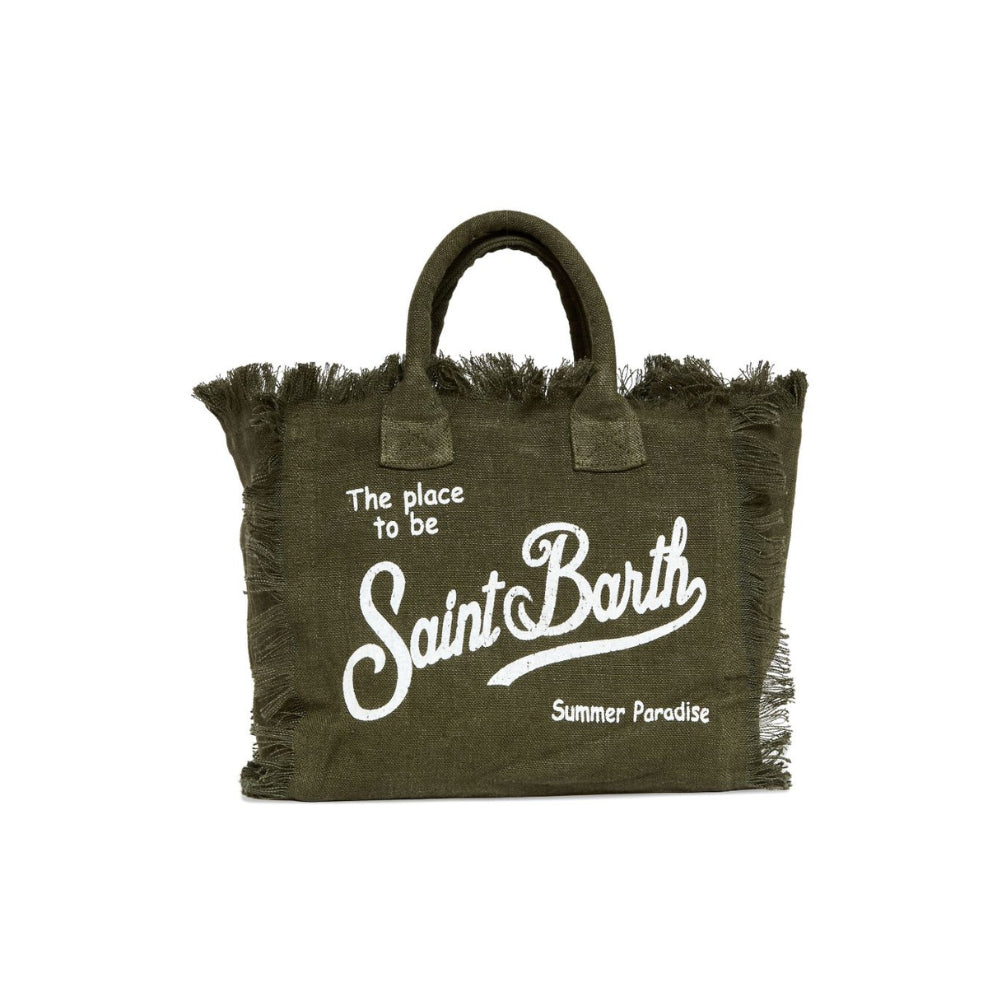 Borsa tote Colette MC2 Saint Barth verde in lino con frange COL0018 00144L MC2 ST. BARTH KIDS