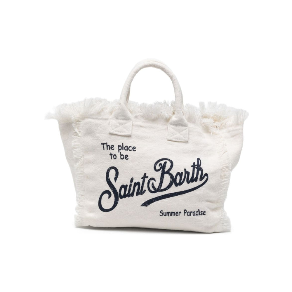 Borsa tote Colette MC2 Saint Barth bianco in lino con frange COL0018 00405L MC2 ST. BARTH KIDS