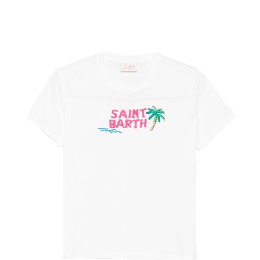T-shirt da donna MC2 Saint Barth bianca con dettaglio logo ricamato EMI0001 09102L MC2 ST. BARTH