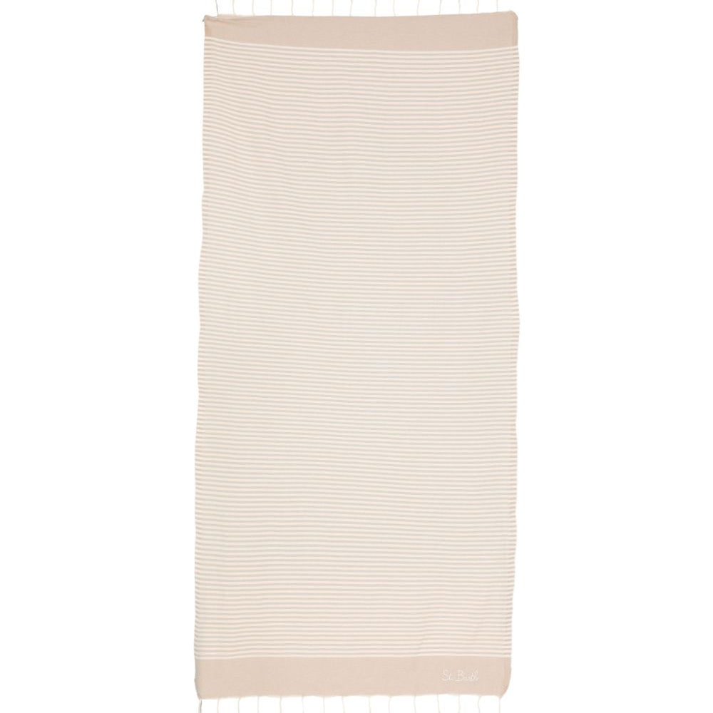 Telo mare MC2 Saint Barth beige e bianco con motivo a righe FOUT012 07694L MC2 ST. BARTH
