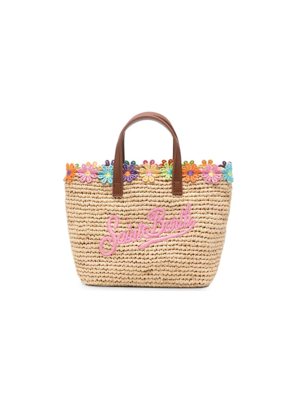 Borsa Mini City MC2 Saint Barth beige con finiture ricamate a fiori RAFC003 02679L MC2 ST. BARTH KIDS