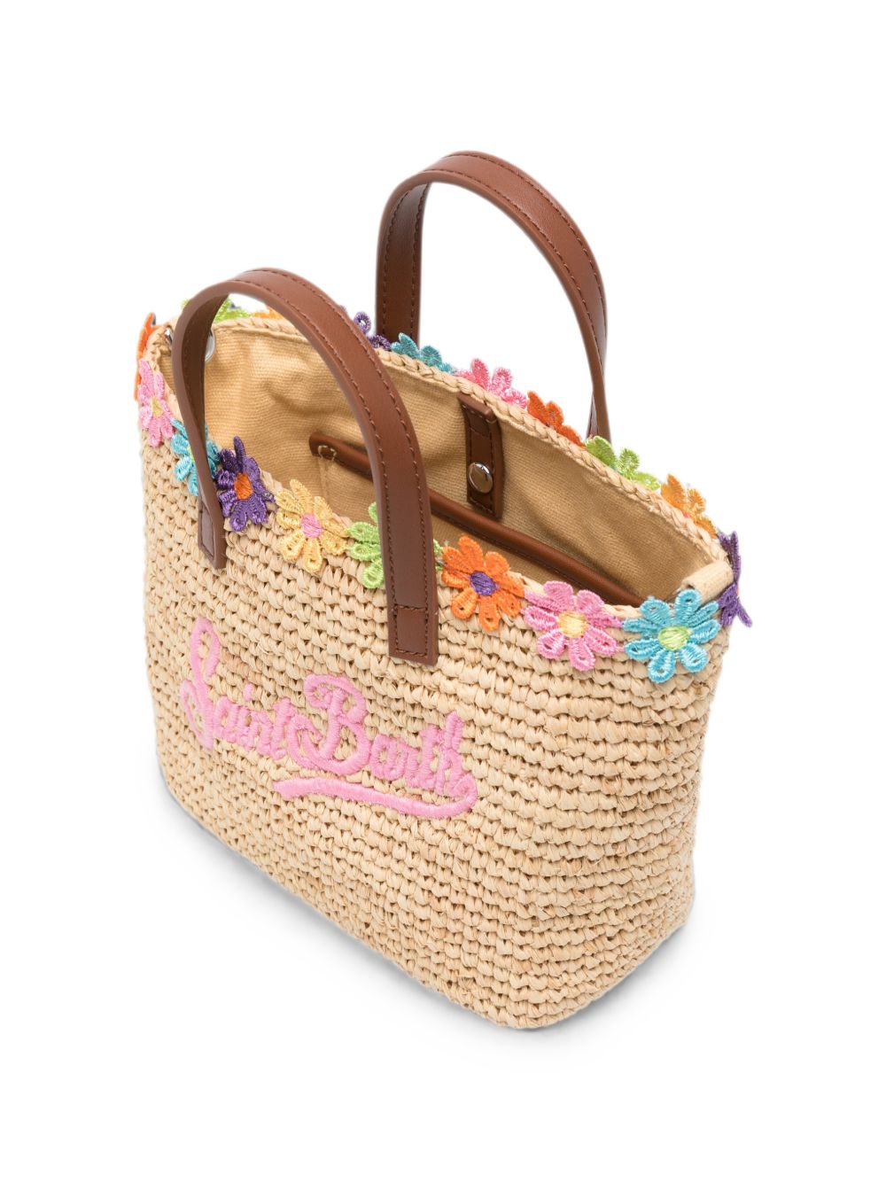Borsa Mini City MC2 Saint Barth beige con finiture ricamate a fiori RAFC003 02679L MC2 ST. BARTH KIDS