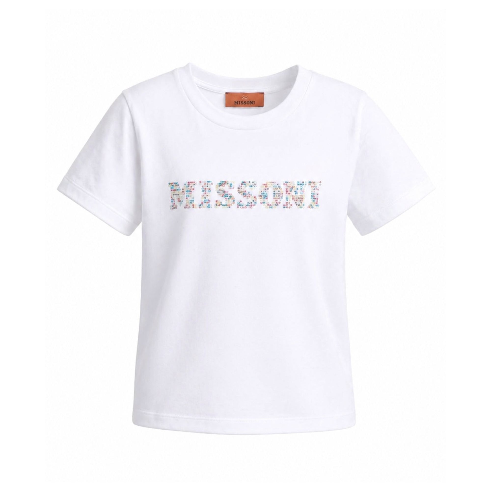 T-shirt per bambina Missoni Kids bianca con stampa logo<BR/> MY8A81 Z3672 100 MISSONI KIDS