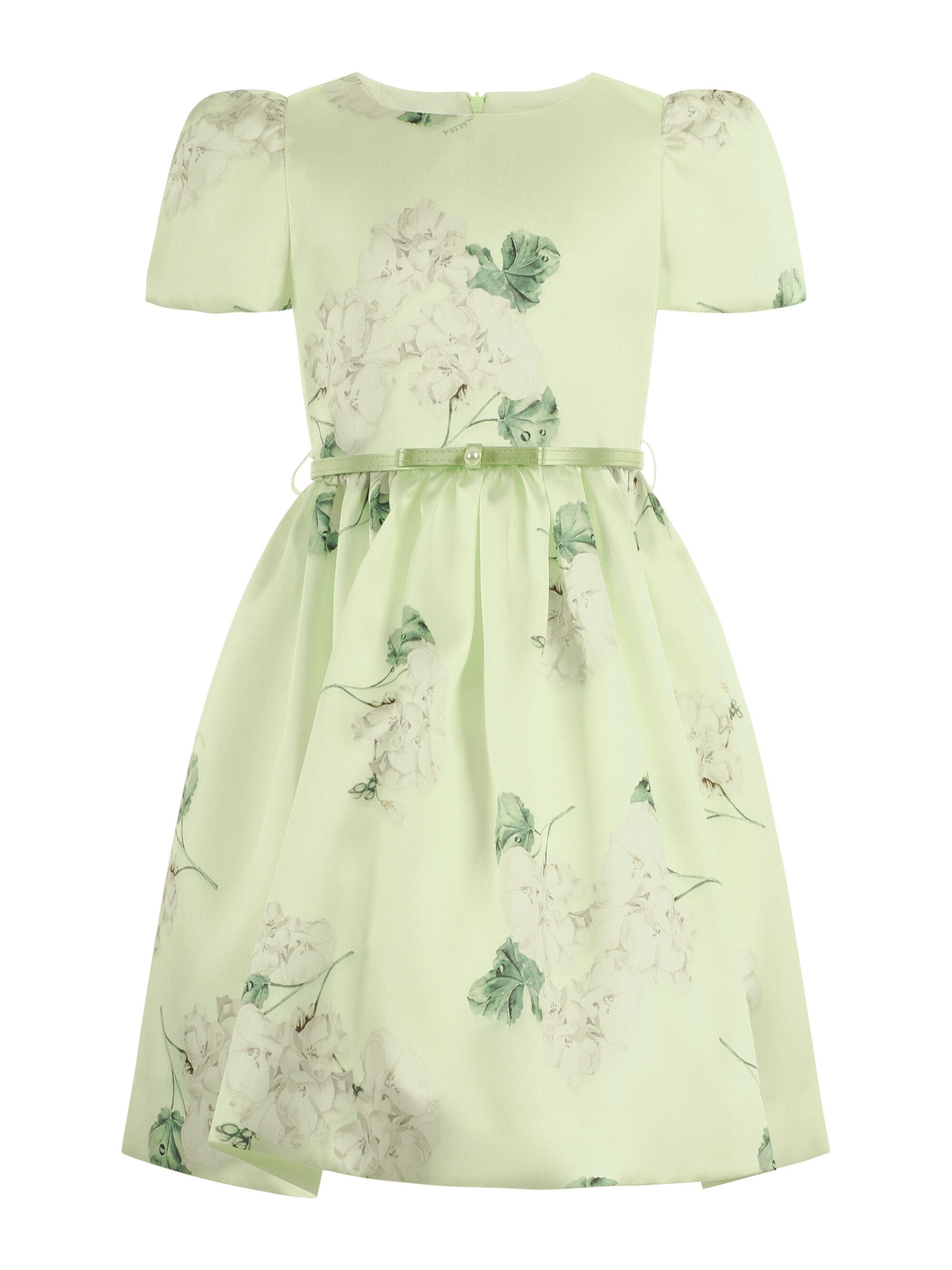 Abito per bambina Monnalisa verde con stampa grafica a fiori con cintura 71G907 7650 0020 MONNALISA KIDS