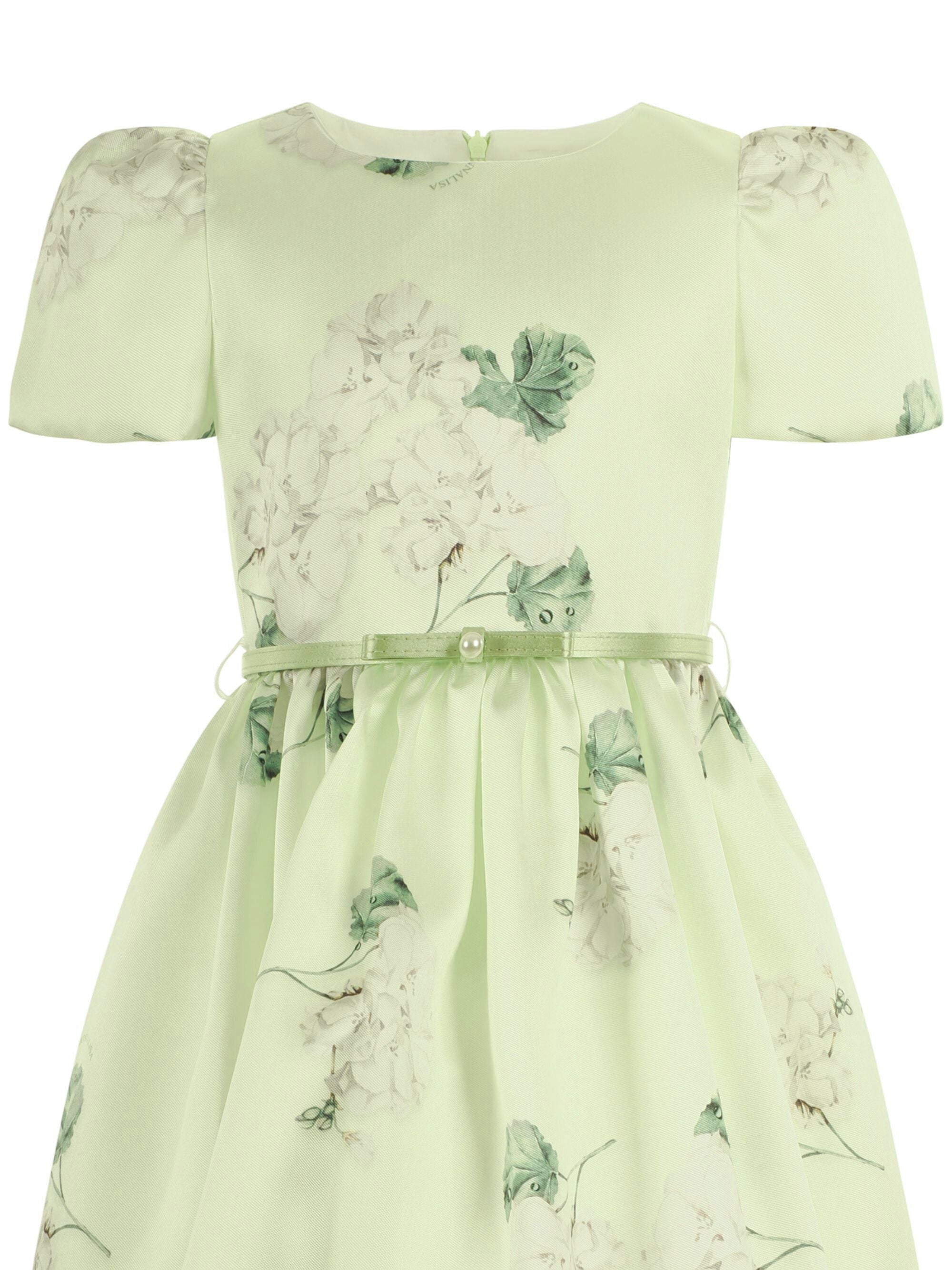 Abito per bambina Monnalisa verde con stampa grafica a fiori con cintura 71G907 7650 0020 MONNALISA KIDS