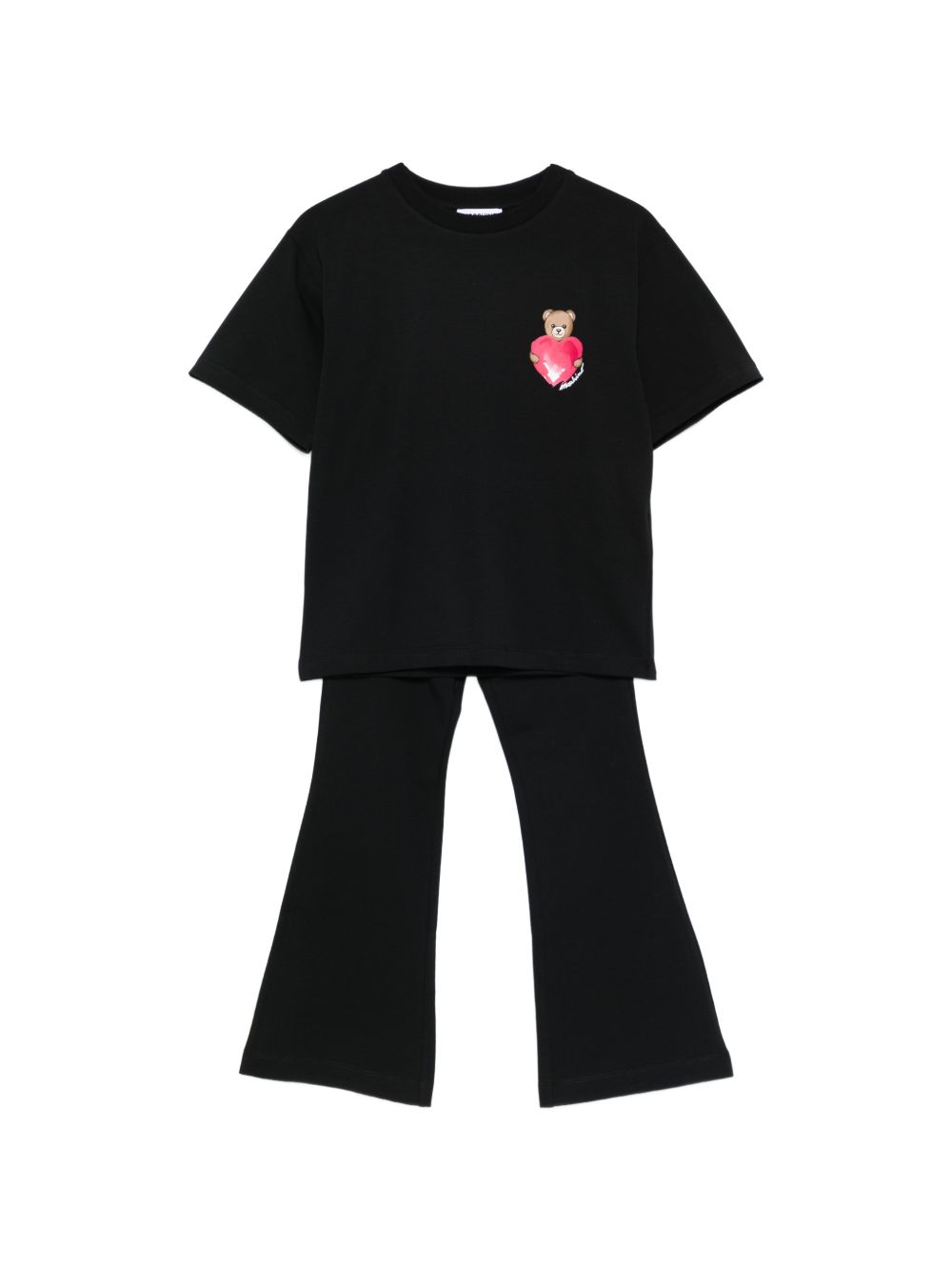 Set t-shirt e pantaloni per bambina Moschino Kids nero con stampa Teddy HDG01PLBA00 60100 MOSCHINO KIDS