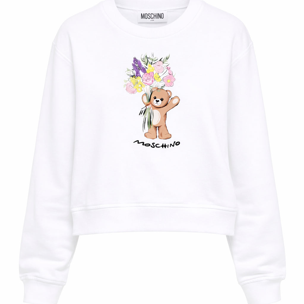 Felpa per bambina Moschino Kids bianca con stampa Teddy Bear HLF02MLDA00 10101 MOSCHINO KIDS