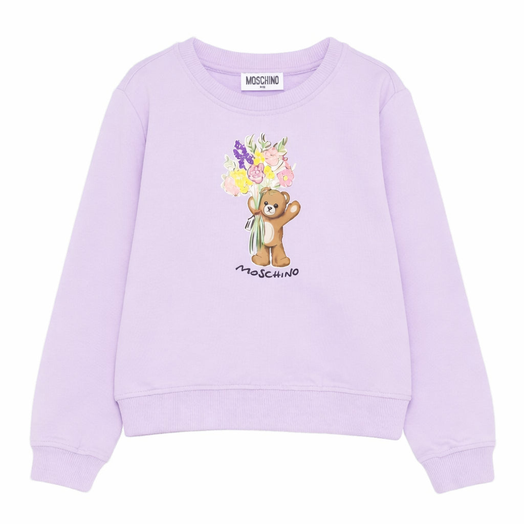 Felpa per bambina Moschino Kids viola con stampa orsetto sul davanti HLF02MLDA00 51683 MOSCHINO KIDS