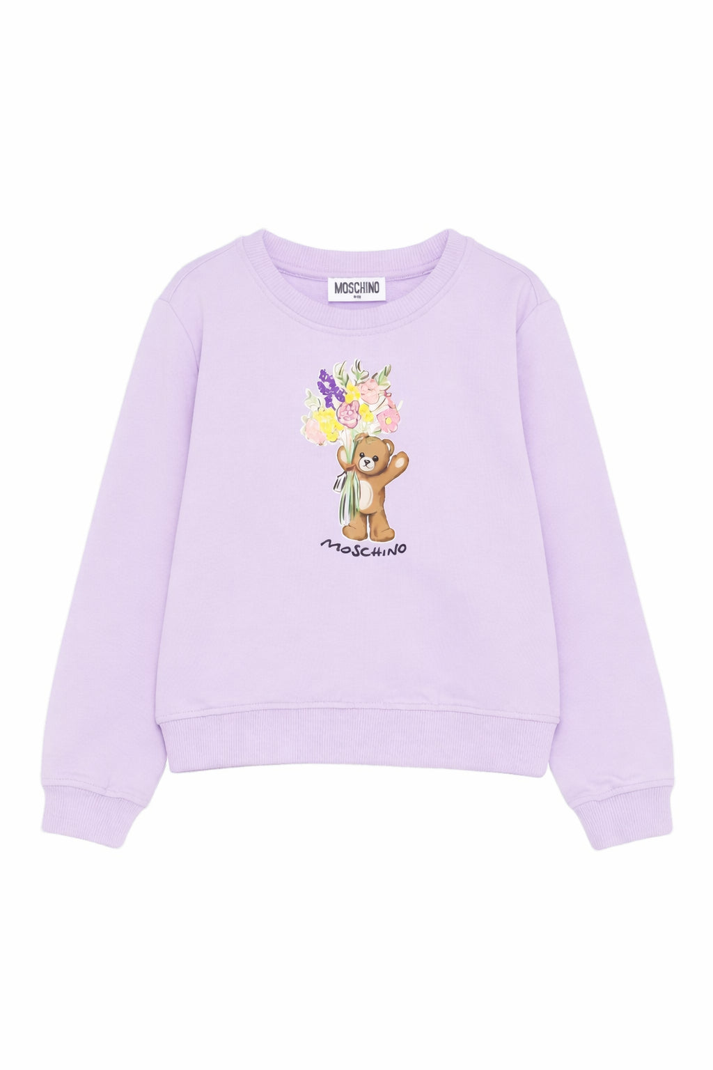 Felpa per bambina Moschino Kids viola con stampa orsetto sul davanti HLF02MLDA00 51683 MOSCHINO KIDS