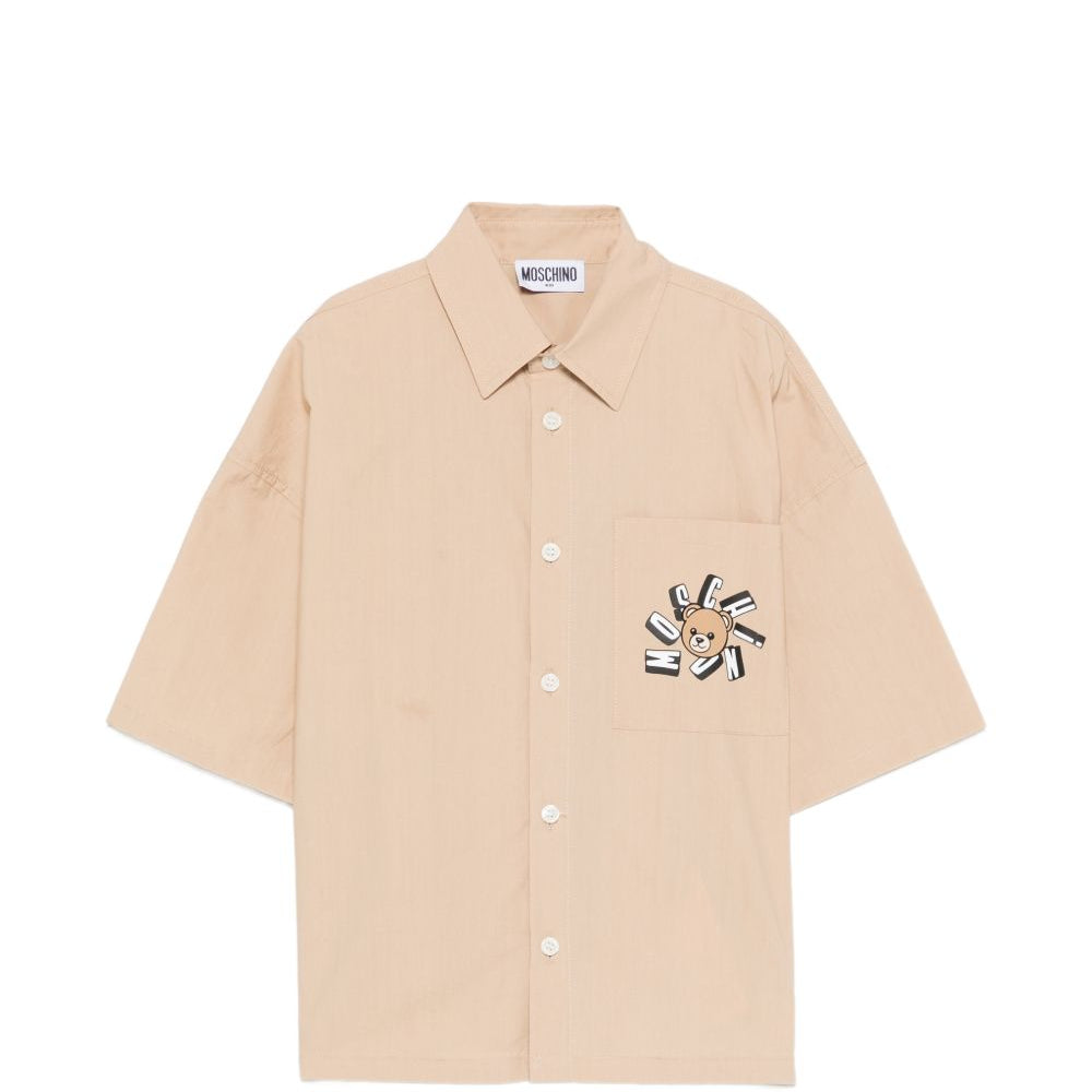 Camicia per bambino Moschino Kids beige con stampa grafica sul petto HUC01WLLA10 20829 MOSCHINO KIDS