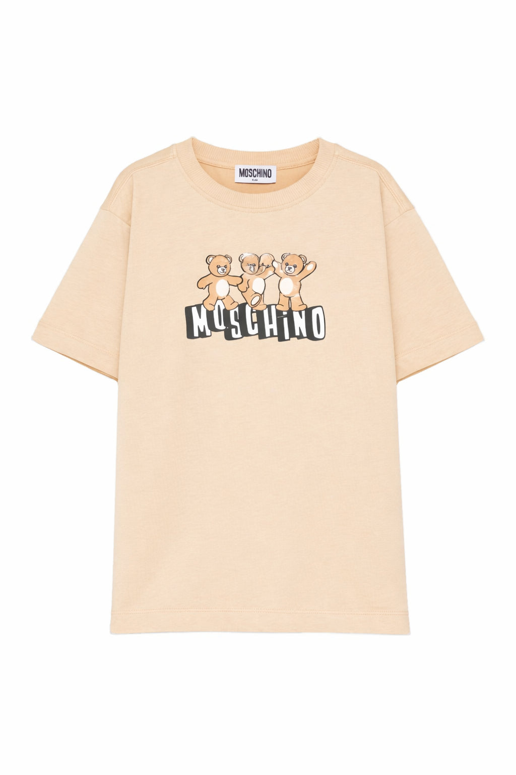 T-shirt per bambini Moschino Kids beige con stampa tre Teddy Bear HUM05PLAA23 20829 MOSCHINO KIDS