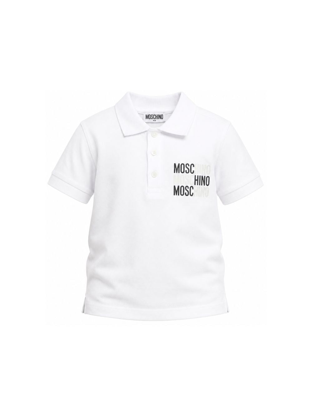 Polo per bambino Moschino Kids bianca con ricamo sul petto HVM03YLFA08 10101 MOSCHINO KIDS