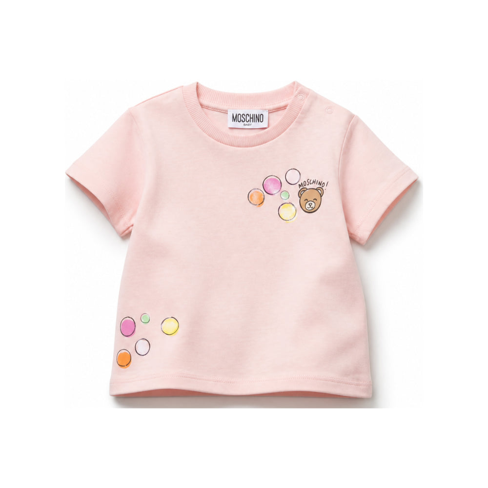T-shirt per neonata Moschino Kids rosa con stampa grafica M5M047LAA03 50209 MOSCHINO KIDS