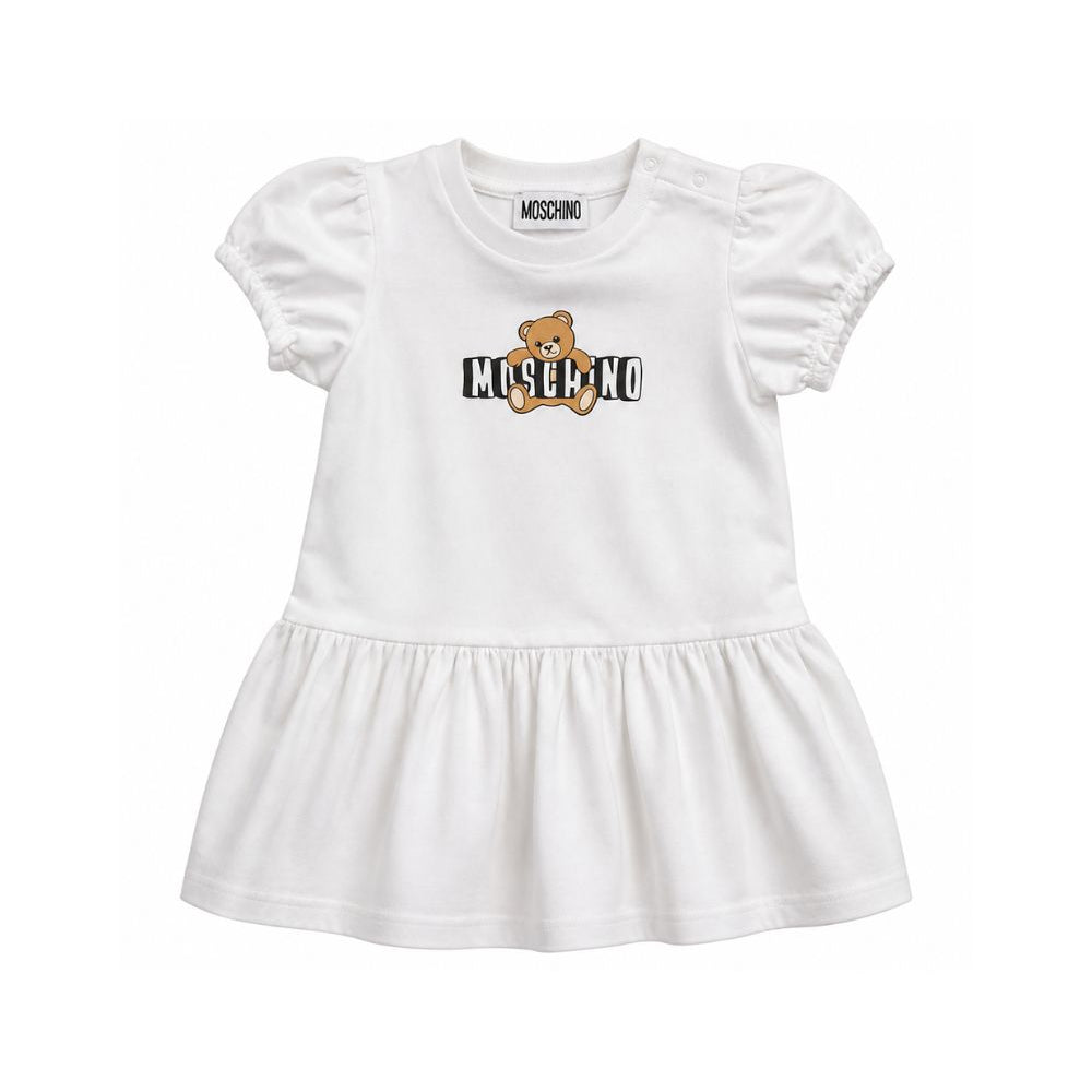 Abito per neonata Moschino Kids bianco a maniche corte MAV0C7LBA00 10101 MOSCHINO KIDS