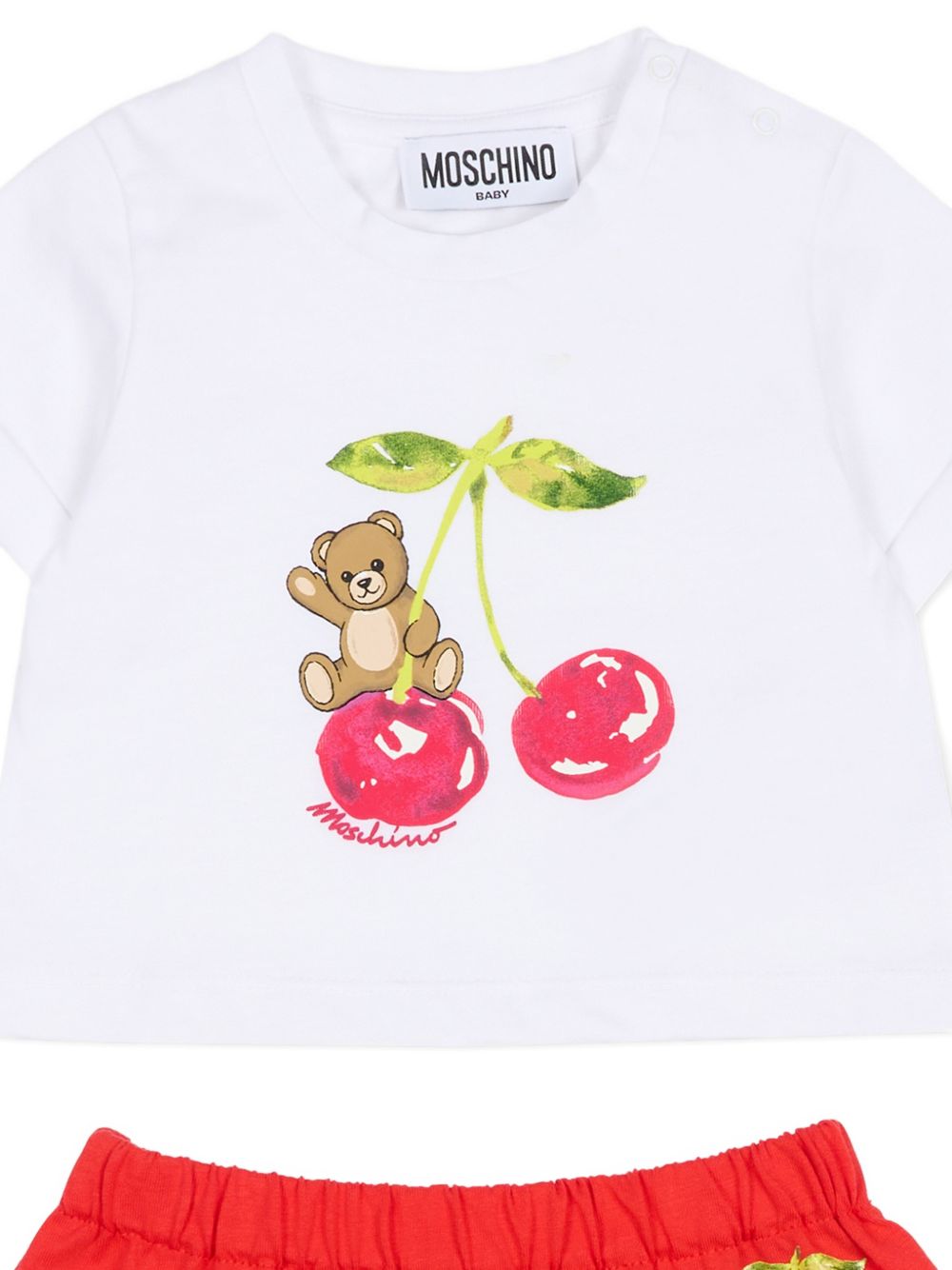 Completo per neonata Moschino Kids bianco e rosso con stampa Cherry MDG01TLAA02 82298 MOSCHINO KIDS